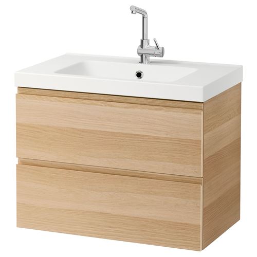 IKEA - GODMORGON/ODENSVIK, wash-basin and cabinet, white stained oak effect, 80x49x64 cm