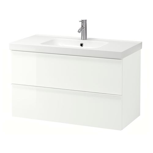 IKEA - GODMORGON/ODENSVIK, lavabo dolabı kombinasyonu, parlak cila beyaz, 103x49x64 cm