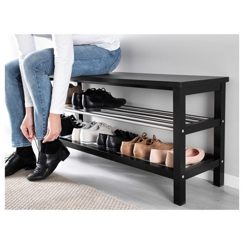 IKEA - TJUSIG, bench with shoe storage, black, 108x50 cm