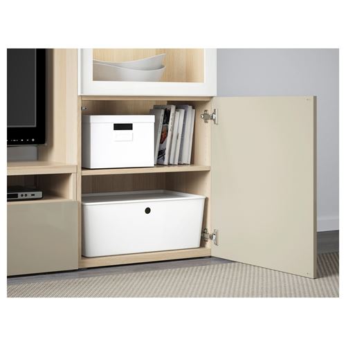 IKEA - BESTA, tv ünitesi, ağartılmış meşe görünümlü-parlak cila-bej-şeffaf cam, 240x40x128 cm