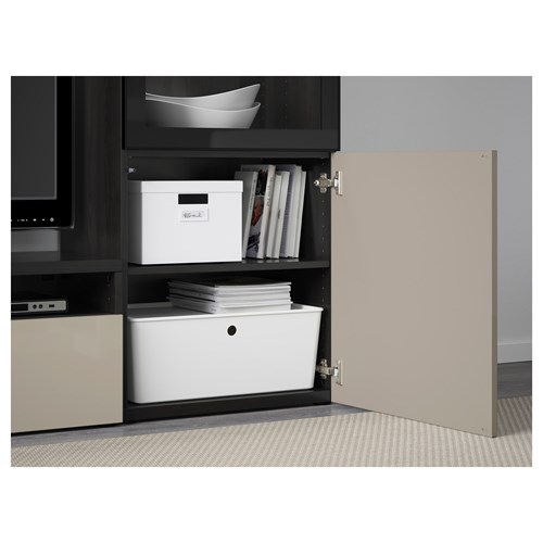 IKEA - BESTA, tv storage unit, black-brown/high-gloss/beige/clear glass, 240x40x128 cm