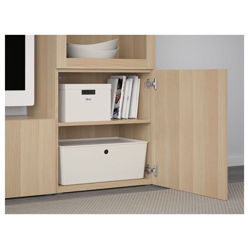 IKEA - BESTA, tv storage unit, white stained oak effect/white stained oak eff/clear glass, 240x42x129 cm