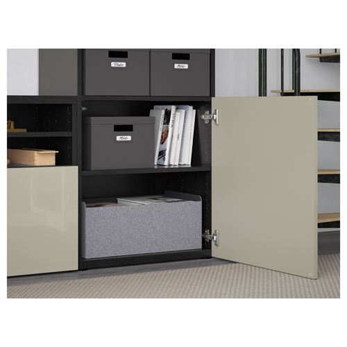 IKEA - BESTA, tv storage unit, black-brown/high-gloss/beige/smoked glass, 300x42x231 cm