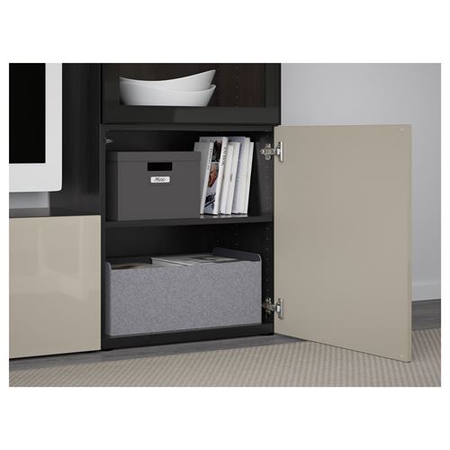 IKEA - BESTA, tv storage unit, black-brown/high-gloss/beige/clear glass, 240x42x129 cm