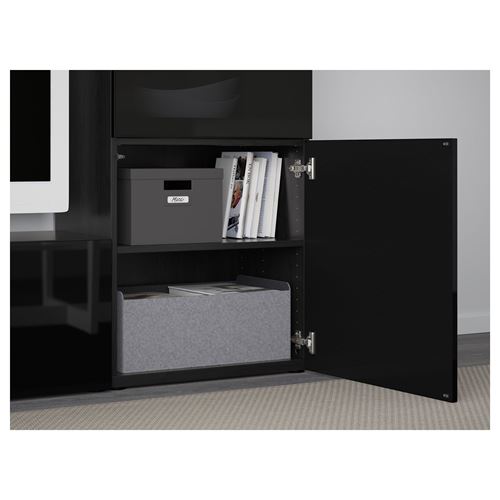 IKEA - BESTA, tv storage unit, black-brown/high-gloss/black/smoked glass, 240x42x129 cm