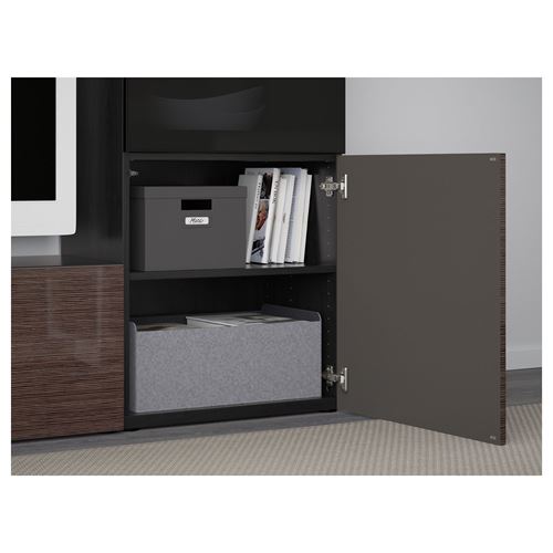 IKEA - BESTA, tv storage unit, black-brown/high-gloss/brown/smoked glass, 240x42x129 cm