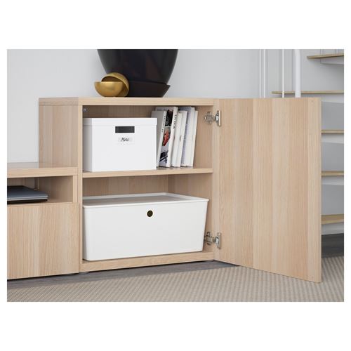 IKEA - BESTA, tv storage unit, white stained oak effect/white stained oak eff/clear glass, 300x42x211 cm