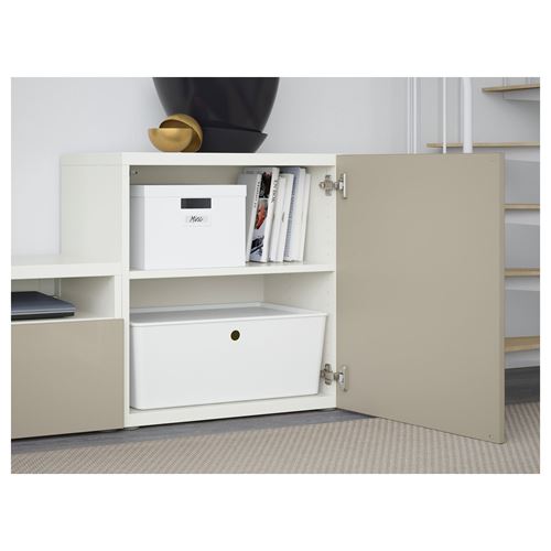 IKEA - BESTA, tv storage unit, white/high-gloss/beige, 300x42x211 cm