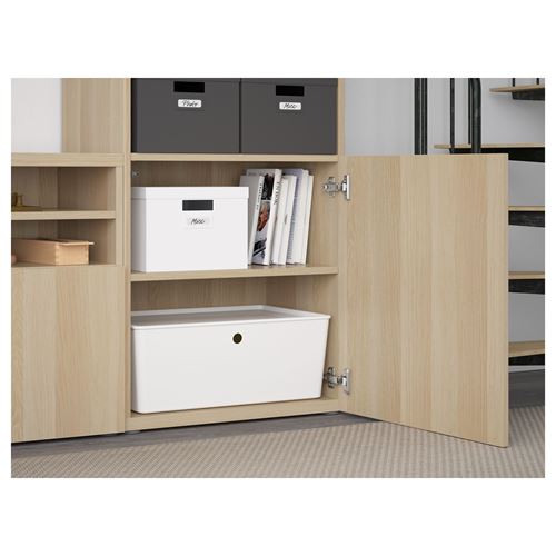 IKEA - BESTA, tv storage unit, white stained oak effect/white stained oak eff/clear glass, 300x42x231 cm