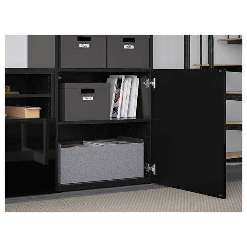 IKEA - BESTA, tv storage unit, black-brown/high-gloss/black/smoked glass, 300x42x231 cm