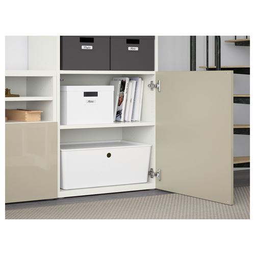 IKEA - BESTA, tv ünitesi, beyaz-parlak cila-bej-şeffaf cam, 300x42x231 cm