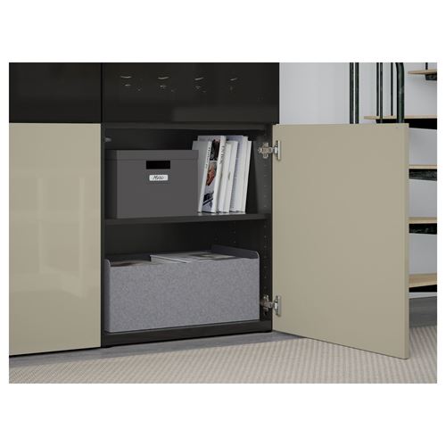 IKEA - BESTA, storage combination, black-brown/high-gloss/beige/smoked glass, 120x42x193 cm