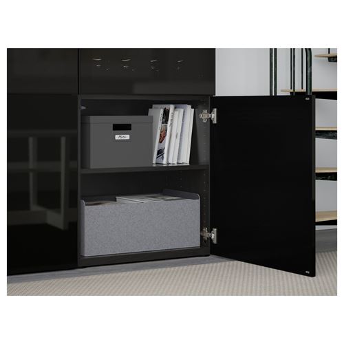 IKEA - BESTA, storage combination, black-brown/high-gloss/black/smoked glass, 120x42x193 cm