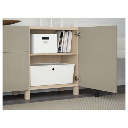 IKEA - BESTA, storage combination, white stained oak effect/high-gloss/beige, 180x42x74 cm