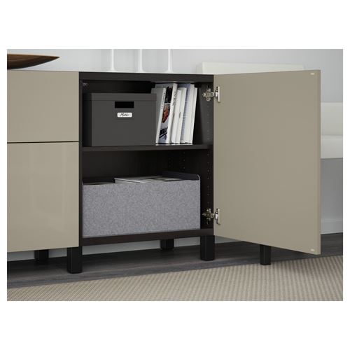 IKEA - BESTA, storage combination, black-brown/high-gloss/beige, 180x42x74 cm