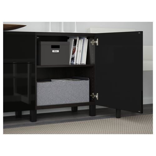 IKEA - BESTA, storage combination, black-brown/high-gloss/black, 180x42x74 cm