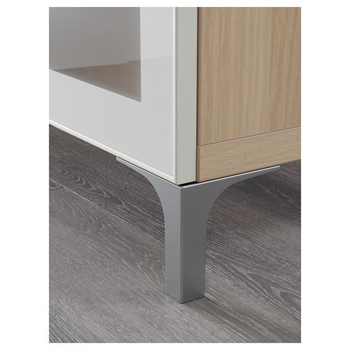 IKEA - BESTA, tv bench, white stained oak effect/high-gloss/beige/frosted glass, 180x40x74 cm