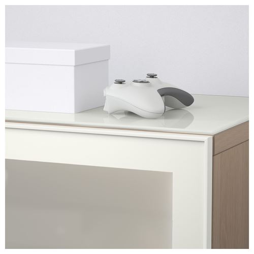 IKEA - BESTA, tv bench, white stained oak effect/high-gloss/white/frosted glass, 180x40x74 cm