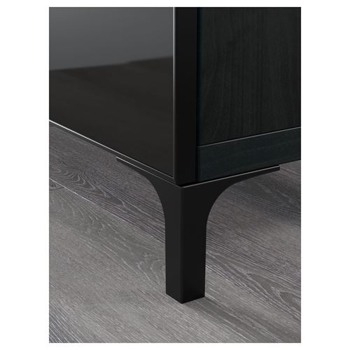 IKEA - BESTA, tv bench, black-brown/high-gloss/black/smoked glass, 180x40x74 cm