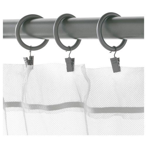 IKEA - SYRLIG, curtain ring with clip and hook, silver-colour, 38 mm