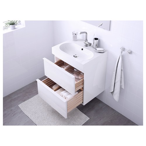 IKEA - GODMORGON/BRAVIKEN, wash-basin and cabinet, high gloss white, 60x68 cm