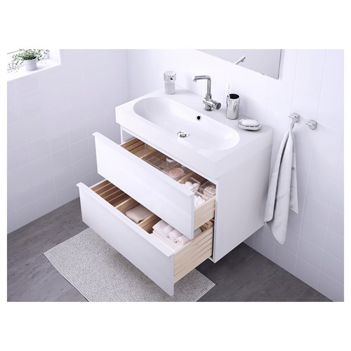 IKEA - GODMORGON/BRAVIKEN, lavabo dolabı kombinasyonu, parlak cila beyaz, 80x49x68 cm