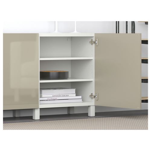 IKEA - BESTA, storage combination, white/high-gloss/beige, 180x40x74 cm