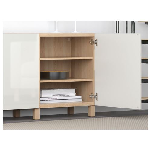 IKEA - BESTA, storage combination, white stained oak effect/high-gloss/white, 180x40x74 cm