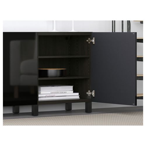 IKEA - BESTA, storage combination, black-brown/high-gloss/black, 180x42x74 cm