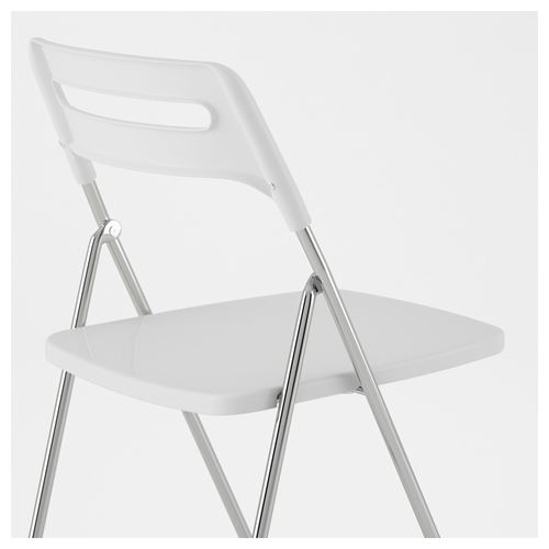 IKEA - NISSE, folding chair, high-gloss white/chrome-plated