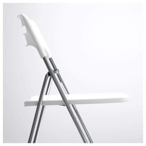 IKEA - NISSE, folding chair, high-gloss white/chrome-plated