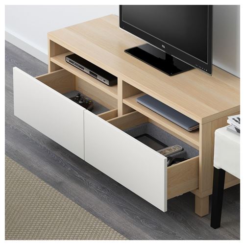 IKEA - BESTA, tv bench, white stained oak effect/white, 120x40x48 cm