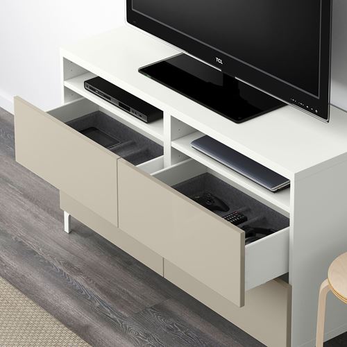 IKEA - BESTA, tv bench, white/high-gloss/beige, 120x40x74 cm