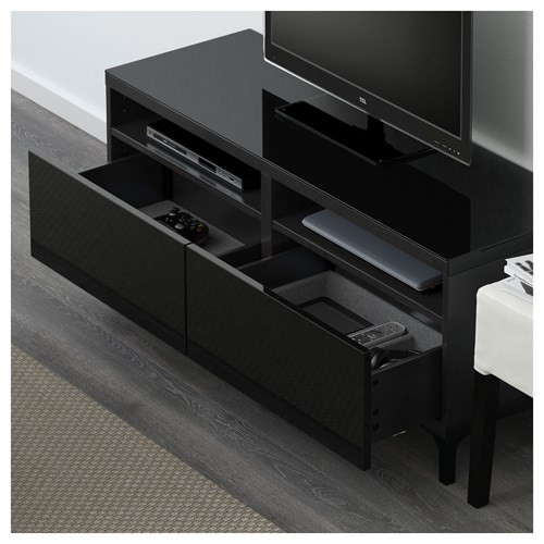 IKEA - BESTA, tv bench, black-brown/high-gloss/black, 120x40x48 cm