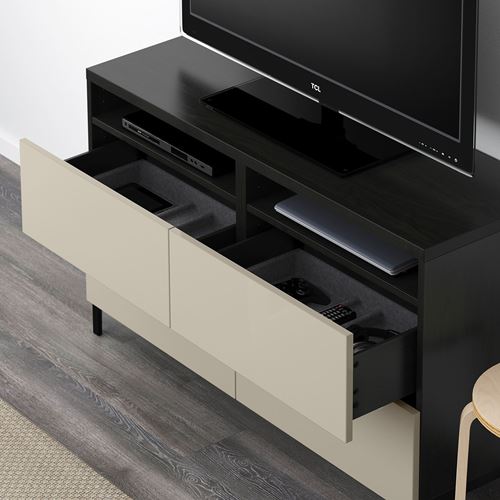 IKEA - BESTA, tv bench, black-brown/high-gloss/beige, 120x40x74 cm