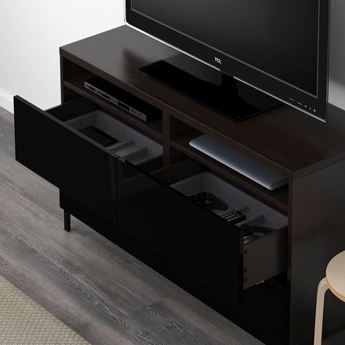 IKEA - BESTA, tv bench, black-brown/high-gloss/black, 120x40x74 cm