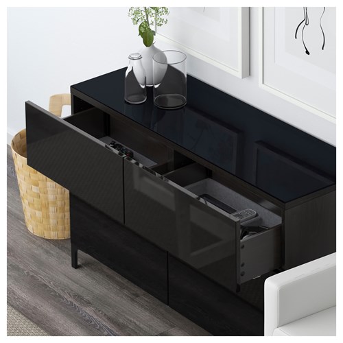 IKEA - BESTA, shelving unit, black-brown/high-gloss/black, 120x40x74 cm