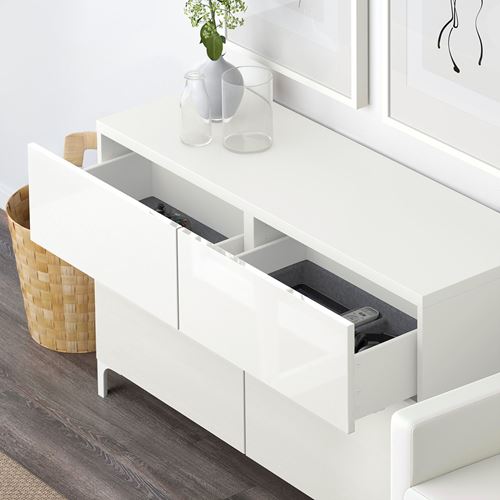 IKEA - BESTA, storage combination, high-gloss-white, 120x40x74 cm