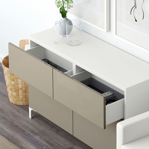 IKEA - BESTA, storage combination, white/high-gloss/beige, 120x40x74 cm