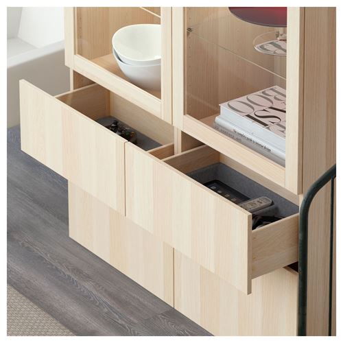 IKEA - BESTA, storage combination, white stained oak eff/clear glass, 120x40x192 cm