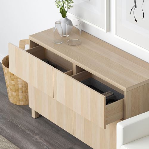 IKEA - BESTA, storage combination, white stained oak effect, 120x40x74 cm