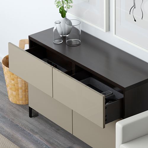 IKEA - BESTA, storage combination, black-brown/high-gloss/beige, 120x40x74 cm