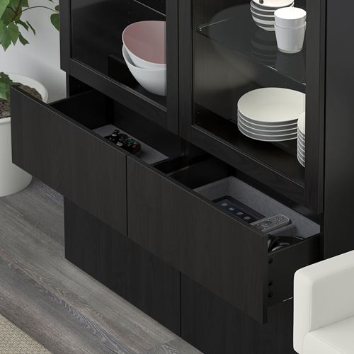 IKEA - BESTA, storage combination, black/brown/transparent glass, 120x40x128 cm