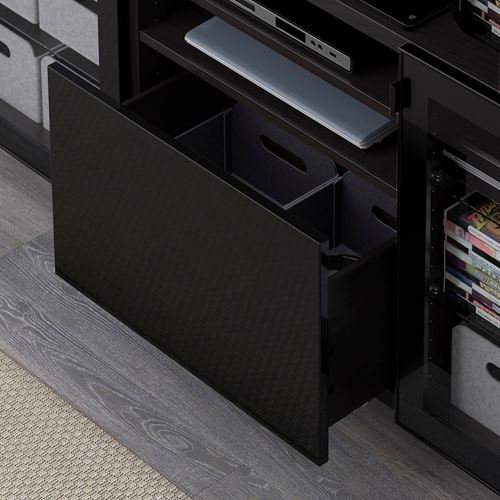 IKEA - BESTA, tv bench, black-brown/black/clear glass, 180x40x74 cm