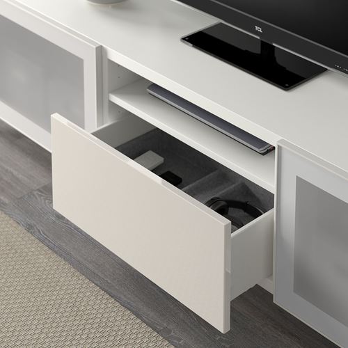 IKEA - BESTA, tv bench, white/high-gloss/frosted glass, 180x42x48 cm