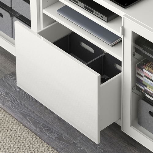 IKEA - BESTA, tv bench, white/high-gloss/clear glass, 180x40x74 cm