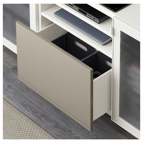 IKEA - BESTA, tv bench, white/high-gloss/beige/frosted glass, 180x42x74 cm