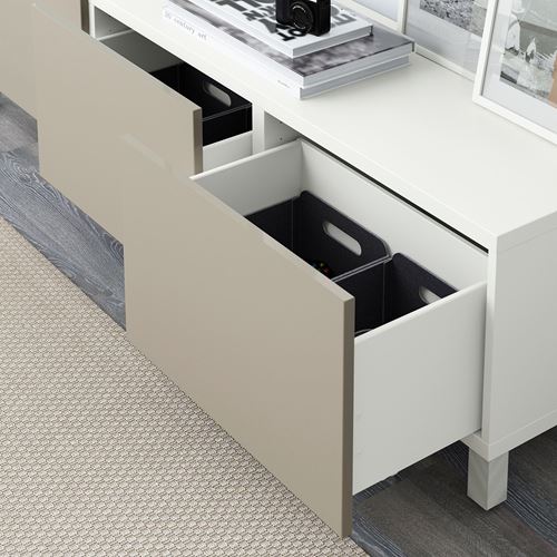 IKEA - BESTA, storage combination, white/high-gloss/beige, 180x40x48 cm