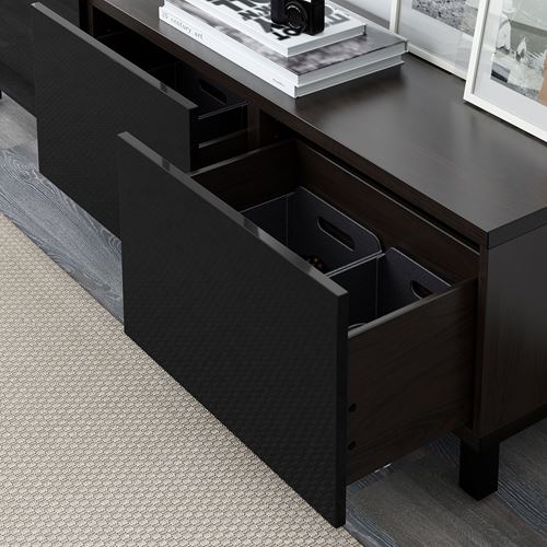 IKEA - BESTA, storage combination, black-brown/high-gloss/black, 180x40x48 cm