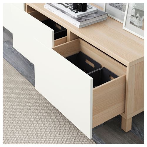 IKEA - BESTA, storage combination, white stained oak effect/white, 180x40x48 cm